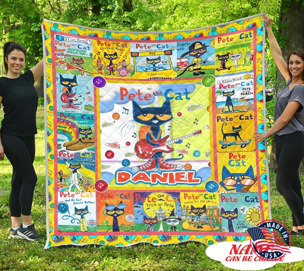 Personalized Pete The Cat Inspired Quilt Blanket Custom Pete The Cat Blanket Custom Name Blanket